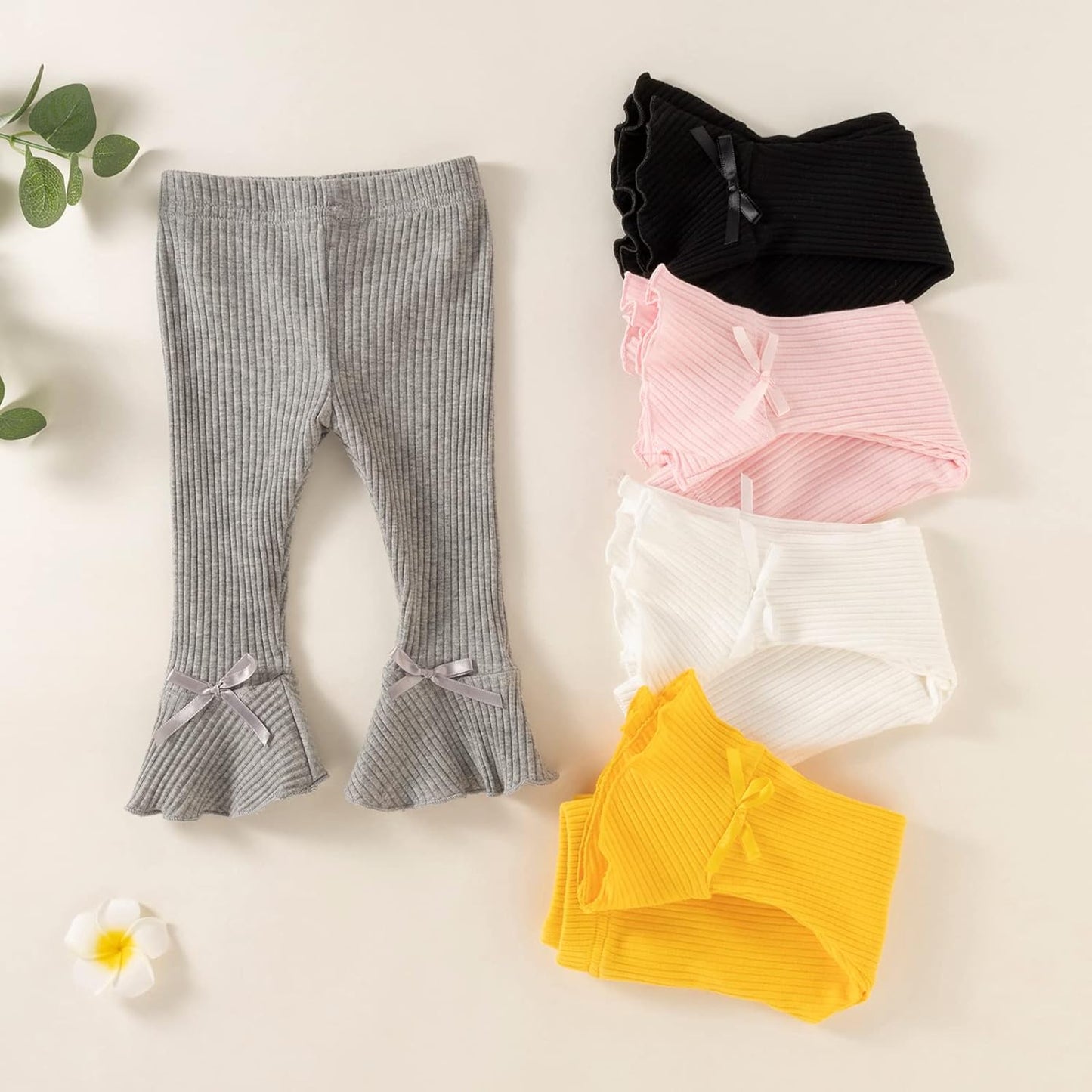 Toddler Baby Girl 0-48 Months 5-Pack Pants in Grey White Black Orange and Pink