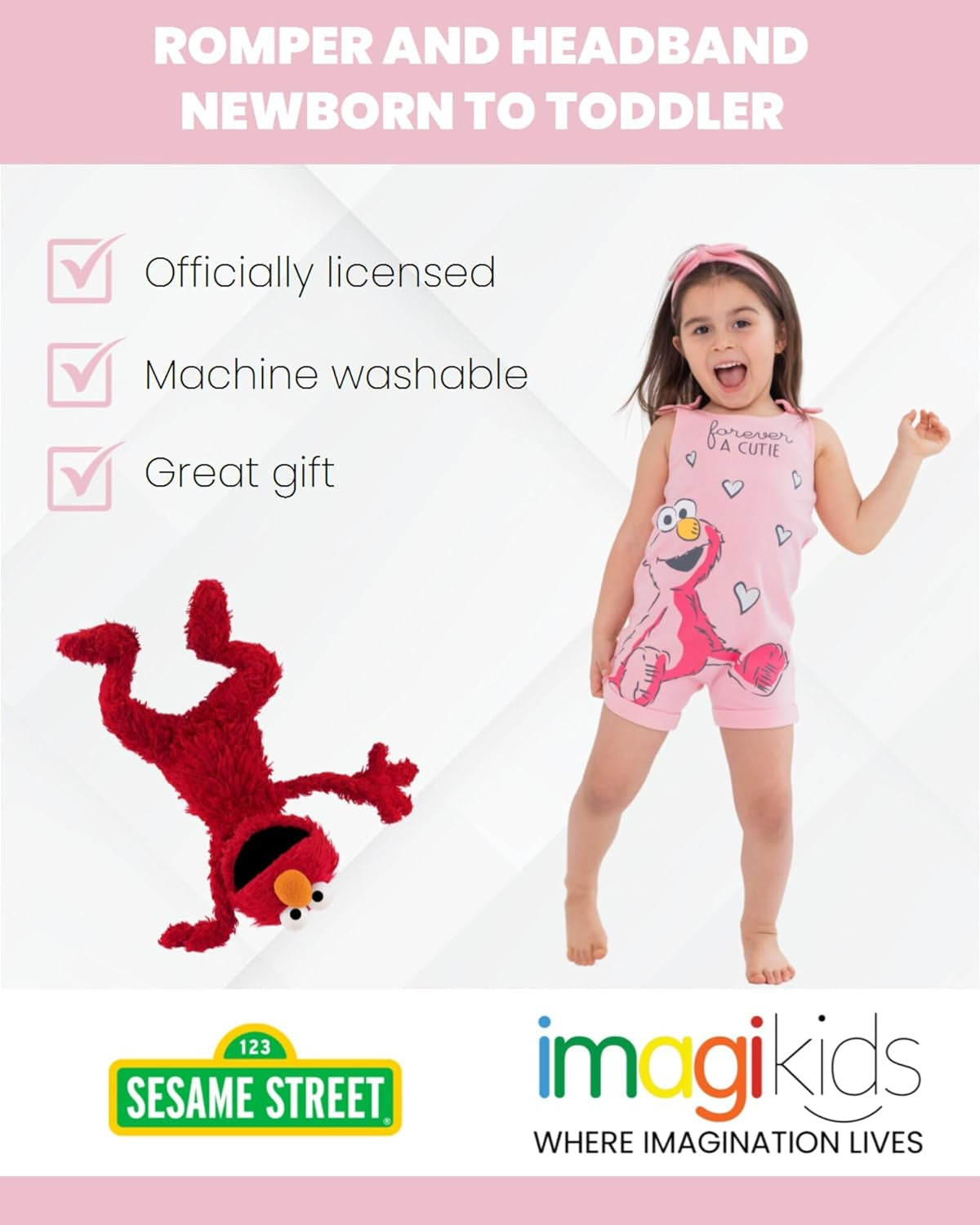 Elmo Baby/Toddler Girls Romper and Headband Bow Set