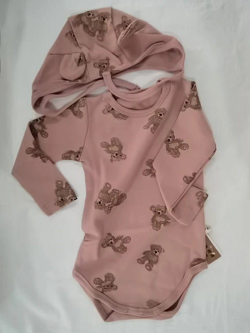 Autumn Baby Bodysuit Cute Bear Suit with Hat Full Sleeve One Piece Infant Outfit