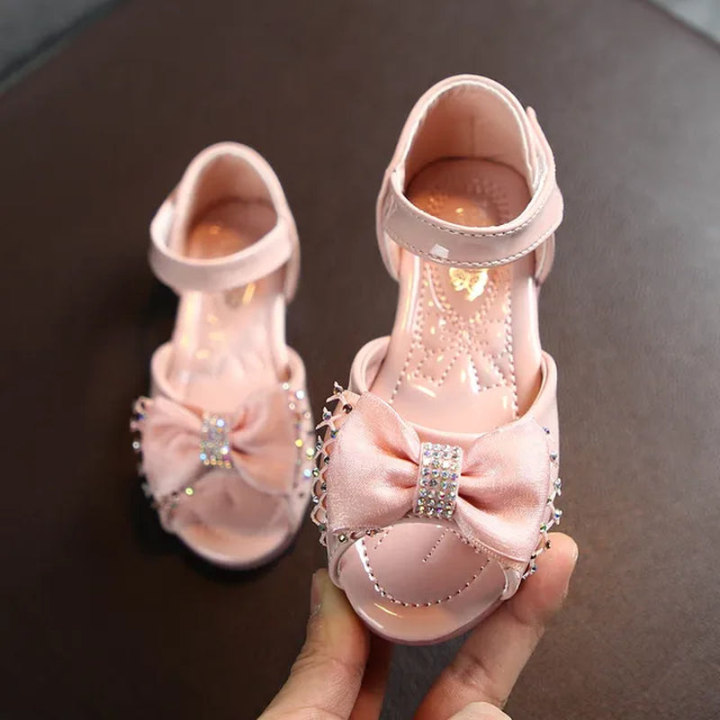 Sandals Toddler Infant Kids Baby Girls Bowknot Party Princess Leather Shoes Sandals PU Hook&Loop Flat Sandals for Girls