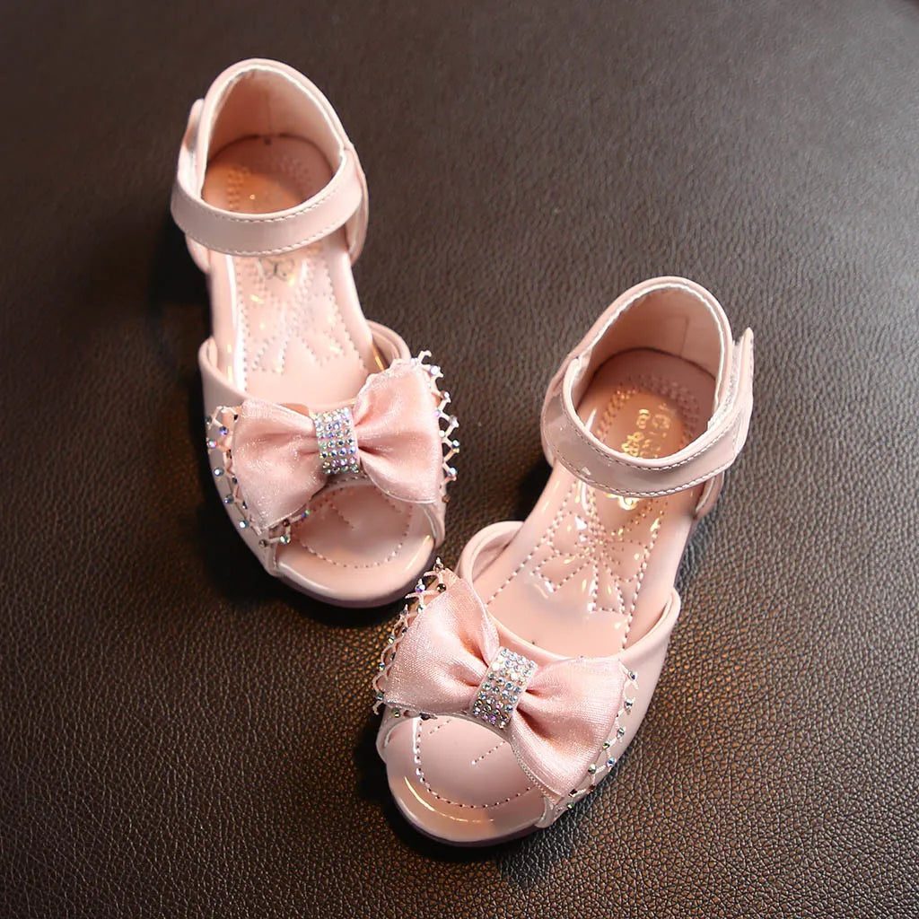 Sandals Toddler Infant Kids Baby Girls Bowknot Party Princess Leather Shoes Sandals PU Hook&Loop Flat Sandals for Girls