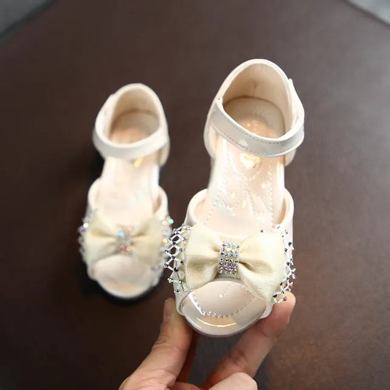 Sandals Toddler Infant Kids Baby Girls Bowknot Party Princess Leather Shoes Sandals PU Hook&Loop Flat Sandals for Girls