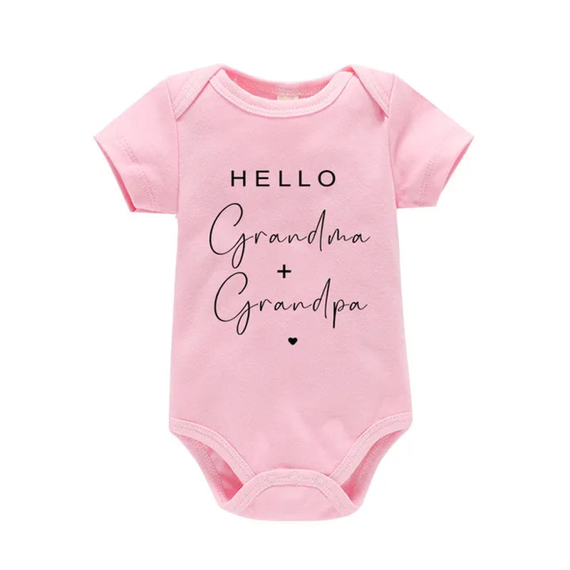 Pregnancy Announcement to Be Grandparents Hello Grandma & Grandpa Baby Bodysuits Infant Baby Boy Girls Clothes Baby Shower Gift