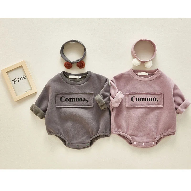 New 2022 Baby Girls Boys Bodysuits Baby Simple Embroidery Loose Package Fart Creeper Sweater Spring Autumn Baby Bodysuit