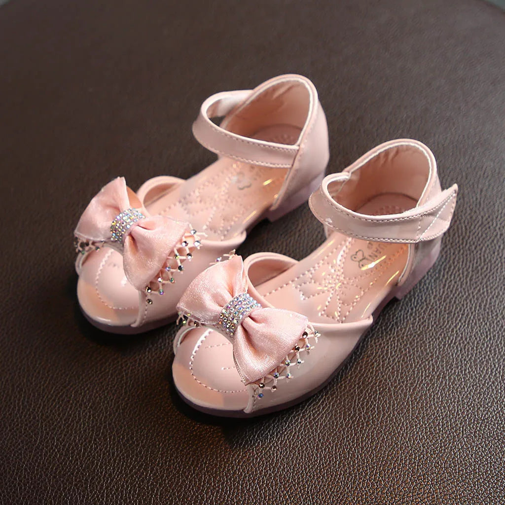 Sandals Toddler Infant Kids Baby Girls Bowknot Party Princess Leather Shoes Sandals PU Hook&Loop Flat Sandals for Girls