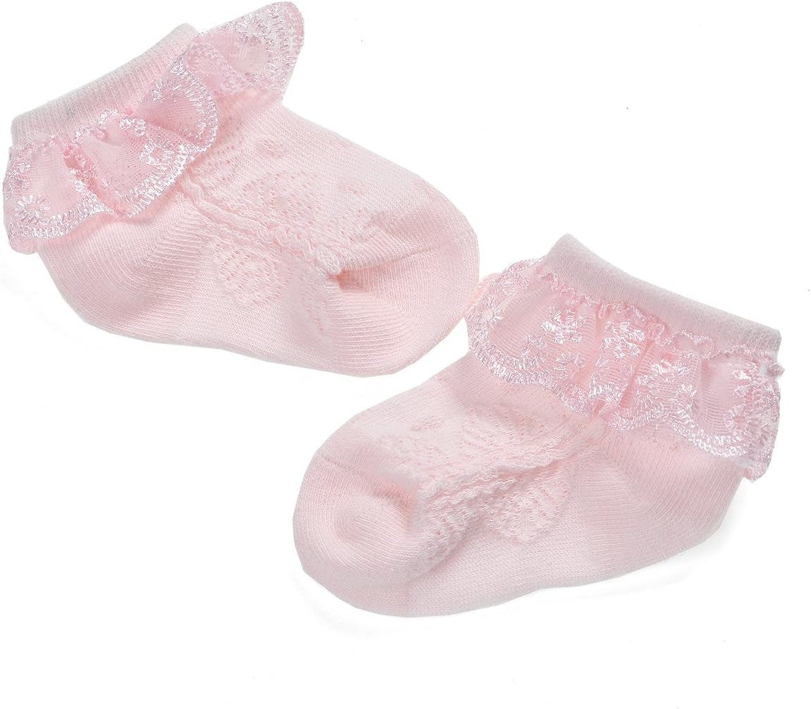 Baby-Girls Eyelet Frilly Lace Socks,Newborn/Infant/Toddler/Little Girls (Pack of 2/3/4/6)