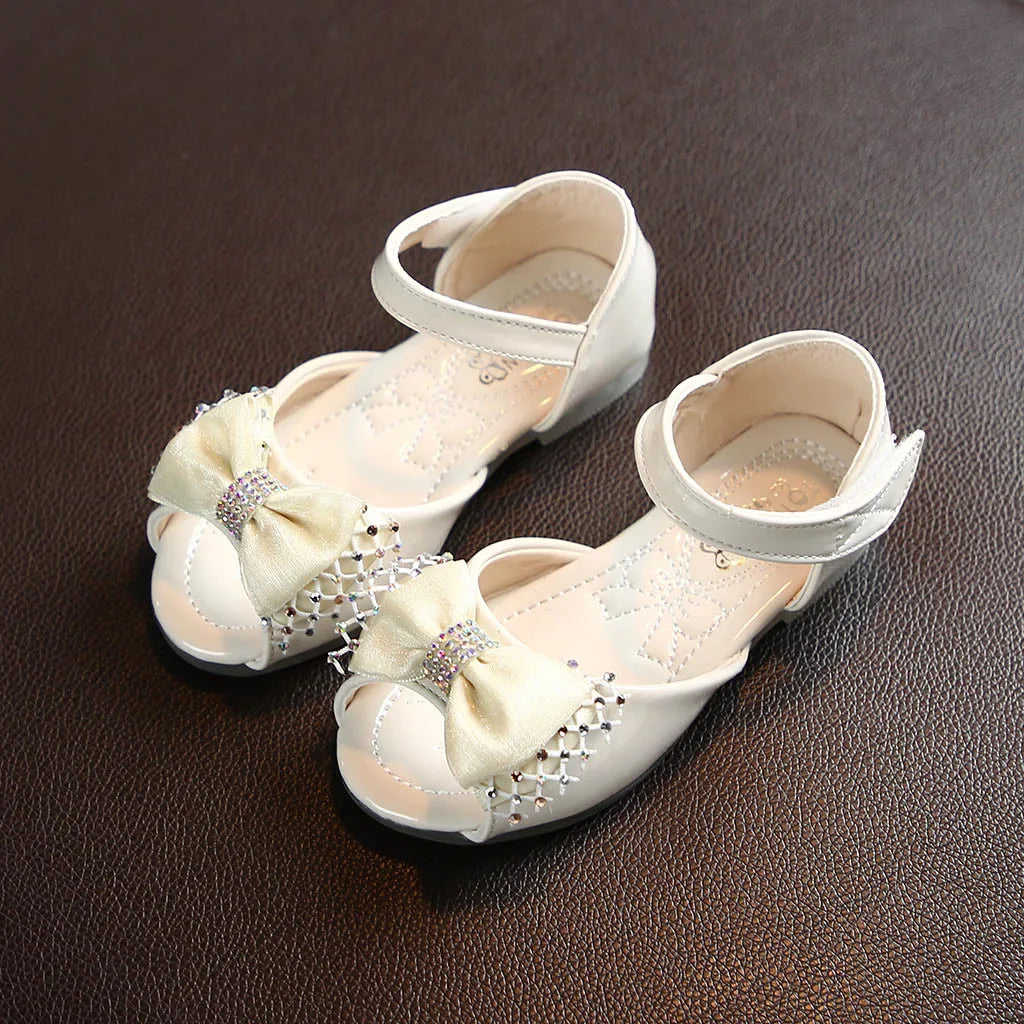 Sandals Toddler Infant Kids Baby Girls Bowknot Party Princess Leather Shoes Sandals PU Hook&Loop Flat Sandals for Girls