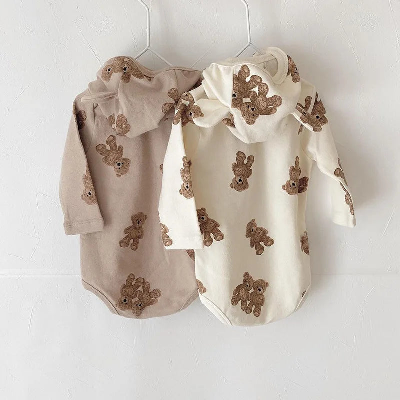 Autumn Baby Bodysuit Cute Bear Suit with Hat Full Sleeve One Piece Infant Outfit