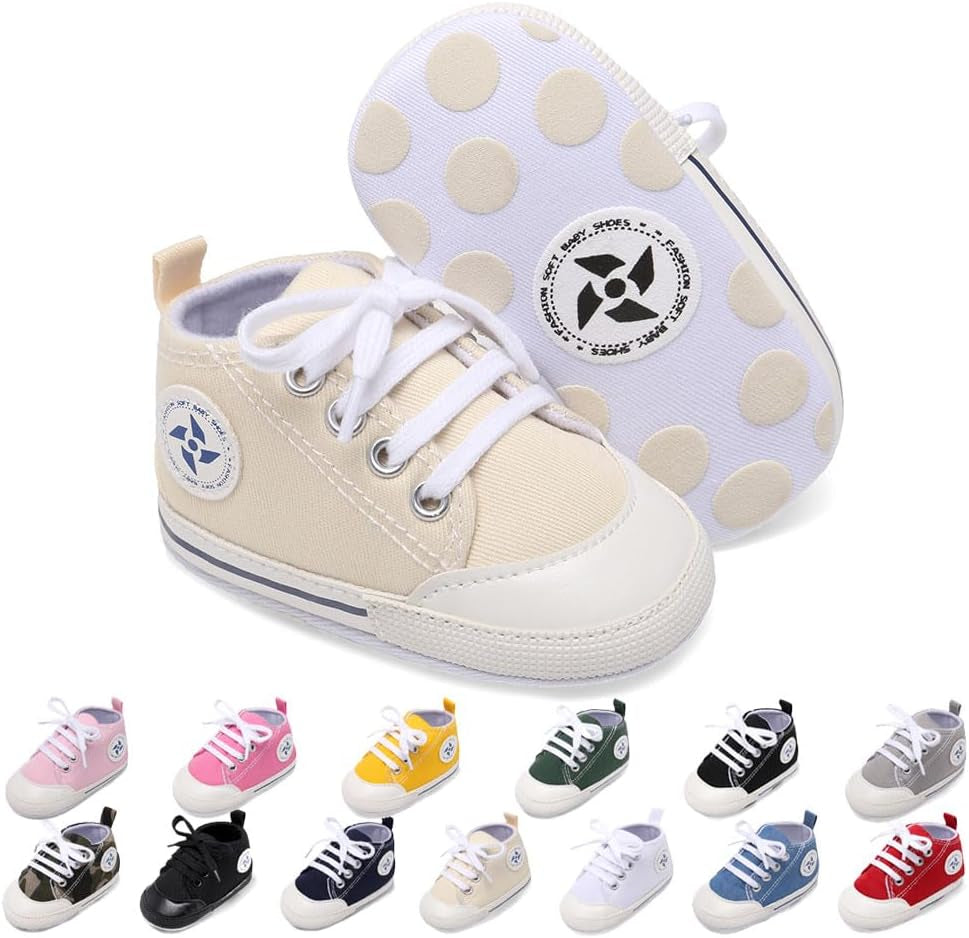 Baby Boys Girls Star High Top Sneaker Soft Anti-Slip Sole Newborn Infant First Walkers Canvas Denim Shoes